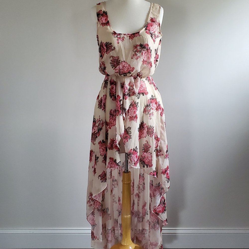 LF Sheer Rose High-Low Dress, Nude Rose